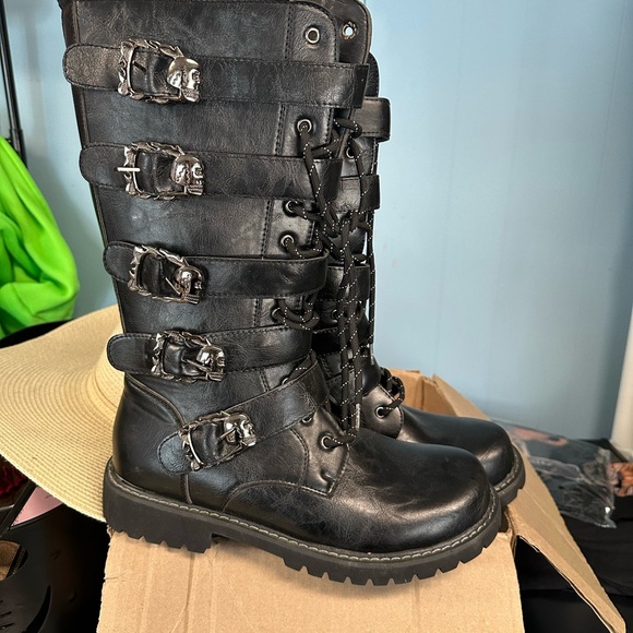 Unk Black Combat & Moto Boots - Picture 1 of 2